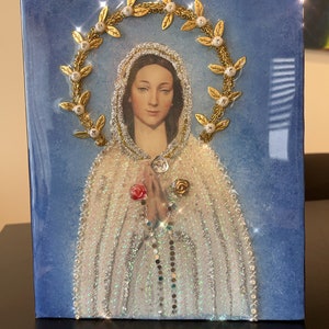 Virgin of the Mystic Rose. Virgen de la Rosa Mistica (With clear epoxy coating)