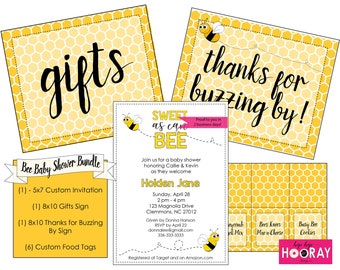 Sweet as can BEE Baby Shower CUSTOM Printable Invitation & Sign Bundle