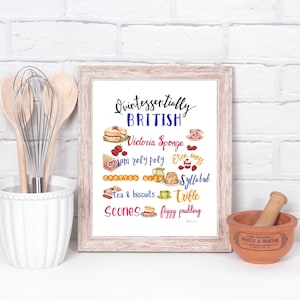 British Food illustration I Kitchen décor I British Bake Off Art I Watercolor Food Illustration I Art for Kitchen