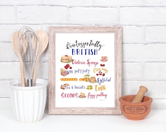 Britisches Essen Aquarell Illustration: Küche Kunstdruck