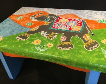 Child's Step Stool  with a hand painted decorative elephant