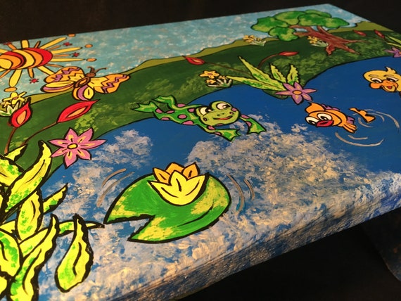Tabouret Enfant Cacalo Baby - Design Once Upon A Pond (Papillons, Grenouille) - Rose - À Monter