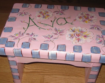 Child's Step Stool with a hand painted floral motif