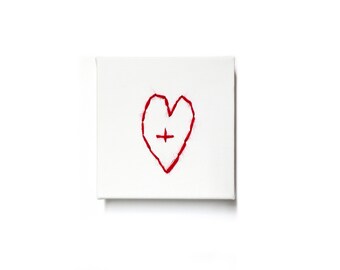 Stitched Drawing on Canvas By Franko B (Heart with Cross, contemporary art