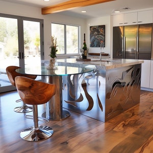 Abstract Stainless Steel Kitchen Island