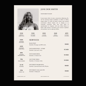 Canva Social Media Kit Template: Influencer Rate Sheet (8.5 x 11 in) image 3