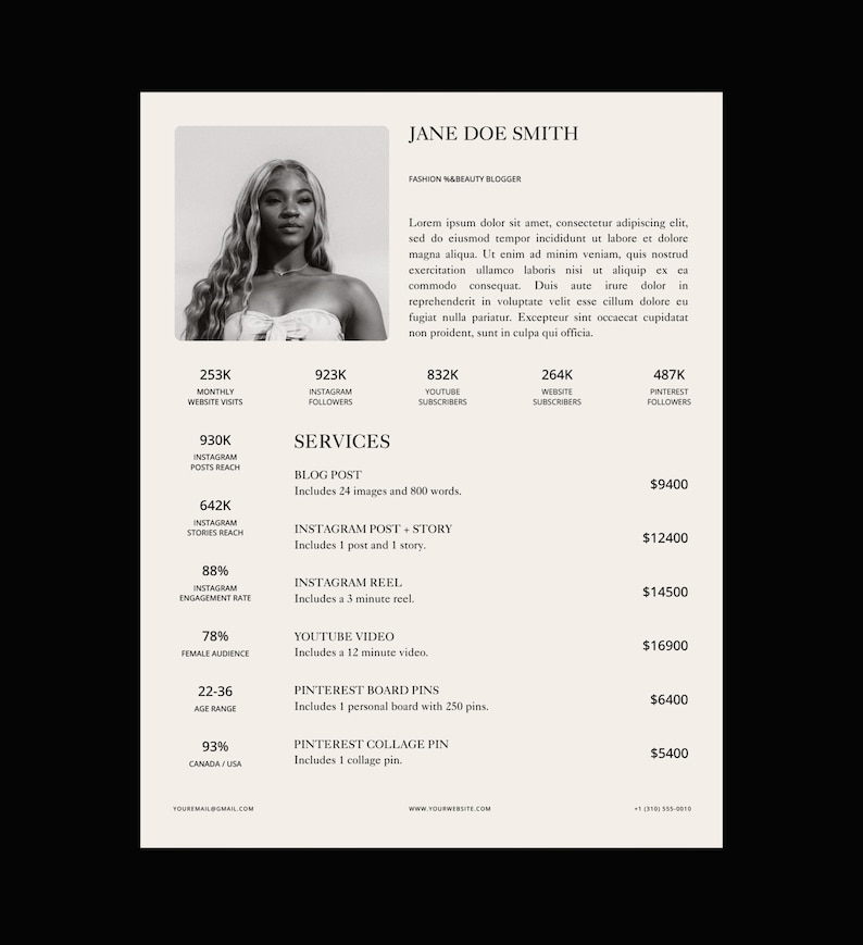 Canva Social Media Kit Template: Influencer Rate Sheet (8.5 x 11 in) image 3