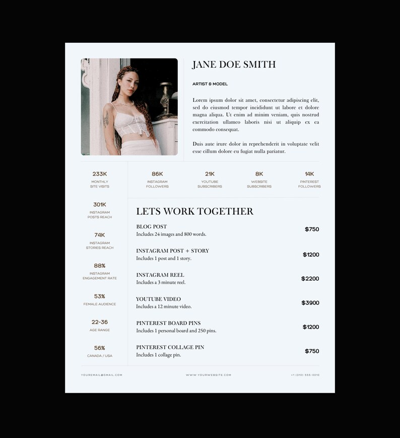 Canva Social Media Kit Template: Influencer Rate Sheet (8.5 x 11 in) image 5
