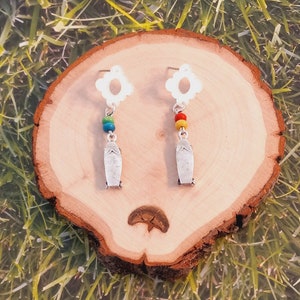 The Simpsons Inspired Earrings, Bart Themed, Colorful, Small Skateboard, worksofartbysusan, Fun 90&#39;s Character, Zinc Alloy, Silver, Hobby