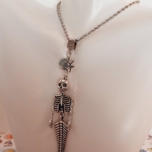 Unique Mermaid Skeleton Charm Necklace, Cute Sea Life Necklace, Spooky Gift for Her, Rope Stainless Steel Necklace, worksofartbysusan, Fun