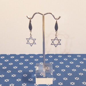 Beautiful Star of David Earrings, Dangle, Silver, Fish Hook, 316 Stainless Steel, Faith Earrings, worksofartbysusan, Unique Magen David