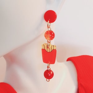Red French Fry Stud Earrings, Long