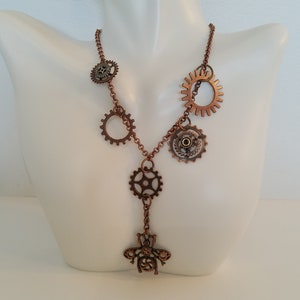 Steampunk Bee Pendant, Copper, Fun Flying Insect Necklace, Bugs, Honey Bee, Bumble Bee, Hornet, worksofartbysusan, Unique Bee Gears Jewelry