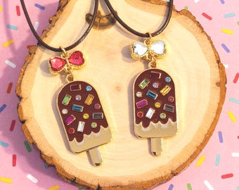 Chocolate Popsicle Bow Cord Necklace, Colorful, Large, Long