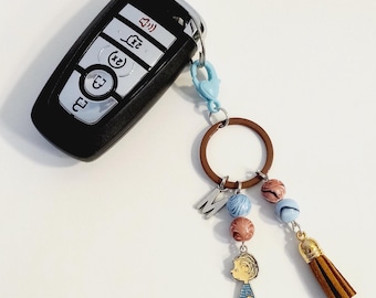 Personalized Peanuts Linus Tassel Keychain, Blue and Brown, Long