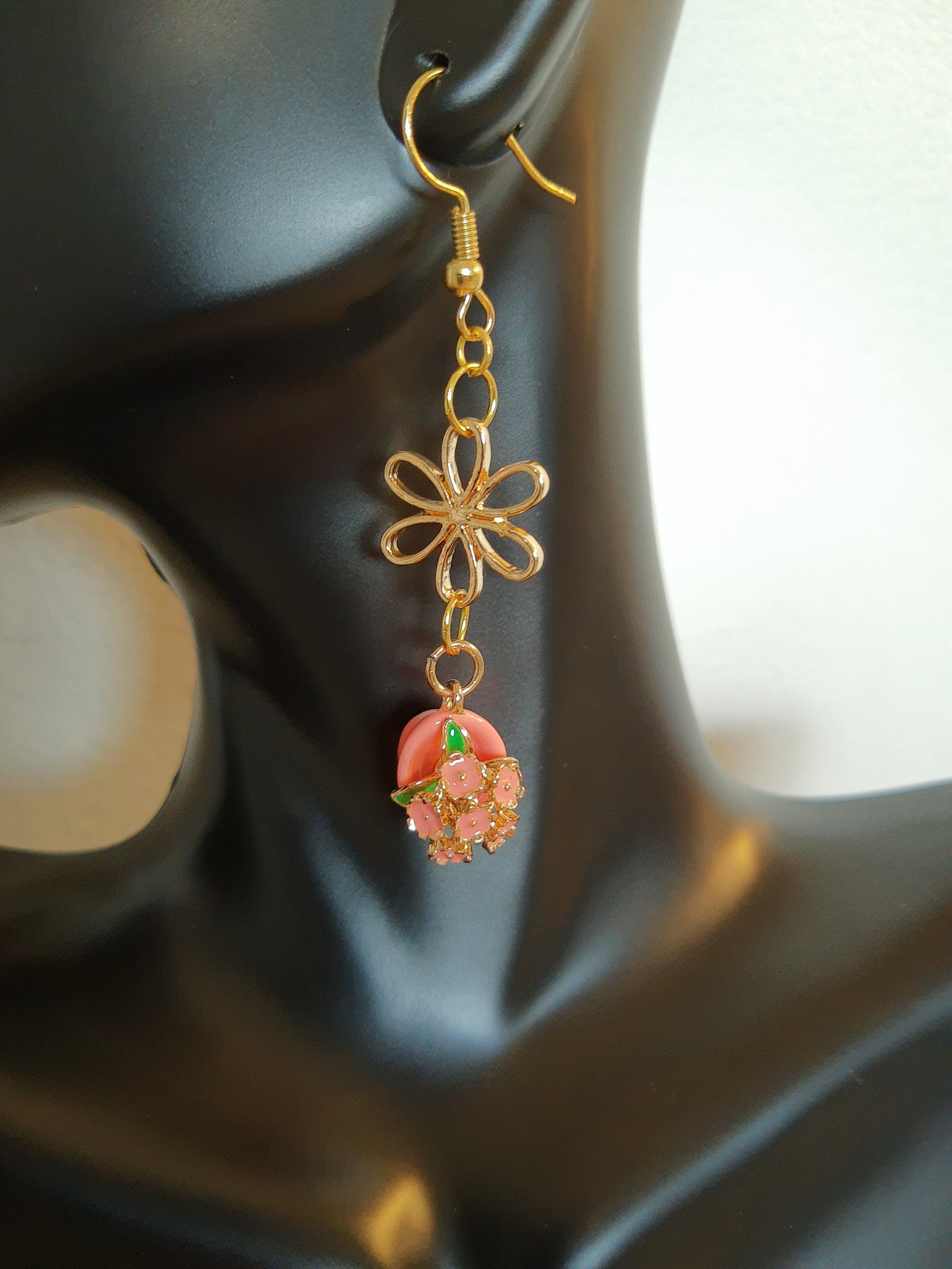 Adorable Pink Flower Pot Earrings Petite Boho Flower Dangles Etsy