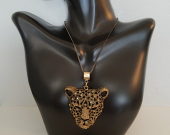 Beautiful Cat Necklace, Black Cat Pendant, Large Leopard, Cat Jewelry, Cat Lover Gift, Bling Cat, Bright Leopard, worksofartbysusan, Fun