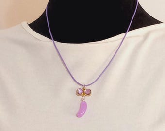 Jelly Bean Bow Cord Necklace, Resin, Small, Lilac