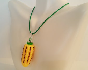 Fun Yellow Corn on the Cob Charm Necklace, Barbeque Grilled 3D Corn Pendant, Cute Veggie Necklace, Fun Foodie Gift, Resin, worksofartbysusan