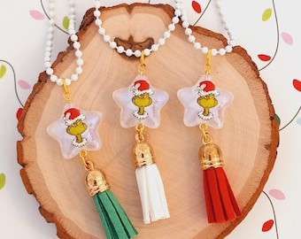Grinch Christmas Tassel Necklace, Long