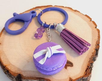 Personalized Purple Macaron Keychain, Cute Macaron Cookie, Fun Dessert Key Chain, Sweet Treat Keyring, worksofartbysusan, Adorable Macaroon