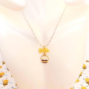 Honey Pot Bow Necklace, Enameled, Small