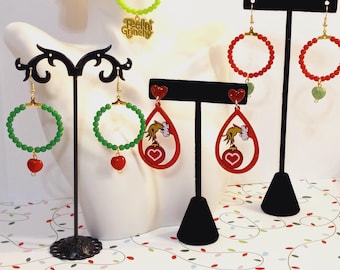 Grinch Christmas Earrings, Long