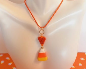 Unique Candy Corn Charm Necklace, Orange Yellow White, Fun Sweets Necklace, Polymer Clay, Halloween Jewelry, worksofartbysusan, Butterfly