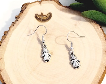 Silver Doll Dangle Earrings, Zinc Alloy, VerySmall