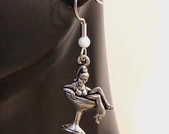 Martini Girl Dangle Earrings, Silver, Pewter