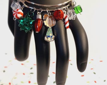 Peppermint Patty Christmas Bangle Bracelet, Stainless Steel, 2.6" Diameter