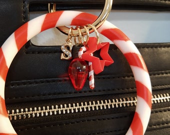 Personalized Candy Cane Keychain, Red and White Striped, Bangle Keychain, Christmas Themed Wristlet, Key Holder, Bracelet Key Chain, Key Fob