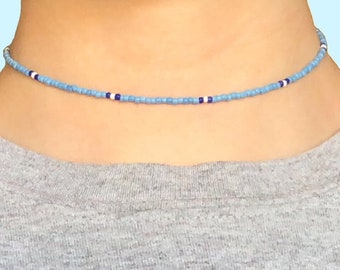 blue seed bead choker