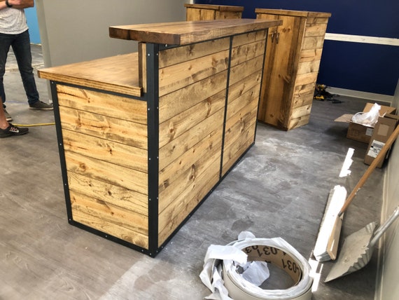 Rustic Industrial Reception Desk With Metal Edging And Slab Rustic Industrial Reception Desk With, Rustic Reception Desk Industrial