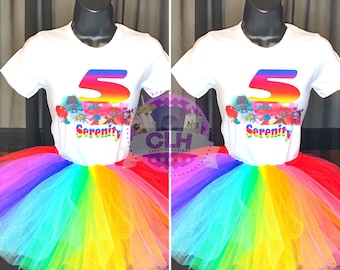 Trolls Rainbow Birthday Tutu Set, Birthday Tutu Set, custom birthday set, personalized shirt