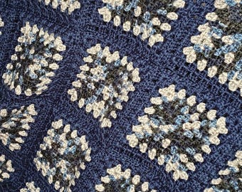 Granny square blanket, vintage style crochet afghan, handmade crochet lap throw