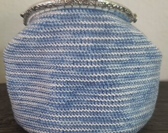 Shades of blue bead crochet coin purse,  handmade bead crochet purse, crochet wallet