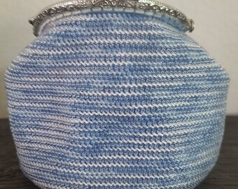 Handmade Beaded Crochet Coin Purse: Shades of Blue
