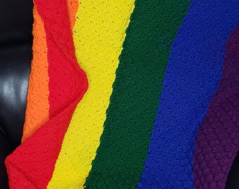 Pride flag blanket, rainbow crochet afghan, handmade crochet lap throw