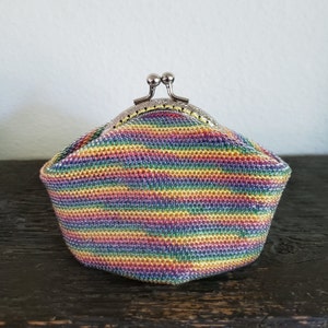 Handmade Rainbow Bead Crochet Coin Purse with Keychain