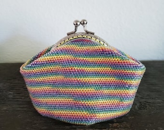 Handmade Rainbow Bead Crochet Coin Purse with Keychain