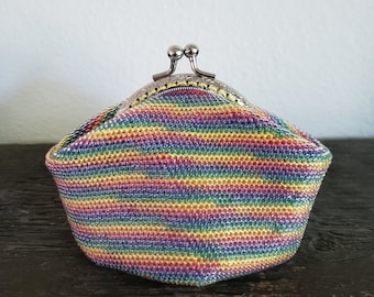 Rainbow bead crochet coin purse,  handmade bead crochet purse, crochet wallet