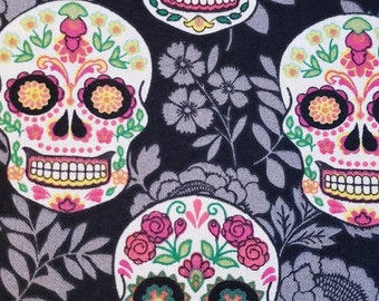 Floral Sugar Skull Fabric: 100% Cotton Quilting Material