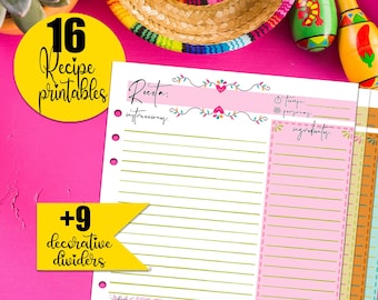 Latino Recipe Printable Pages with Decorative Meal Dividers