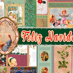 Feliz Navidad, Christmas Junk Journal Digital Ephemera, Vintage Spaanse decoratieve Journal Kit