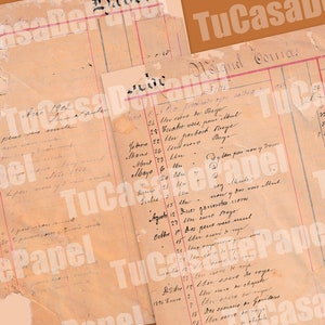 May include: A close-up of a vintage ledger page with handwritten entries in Spanish. The page is yellowed with age and has a few tears. The text includes dates, names, and amounts. The page is titled "Diario Consta!" at the top.