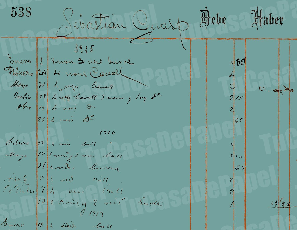Digital Vintage Spanish Ledger Paper Invoices Receipts Junk Etsy