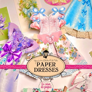 Robe en papier origami à imprimer, éphémères coquettes, poupée en papier mexicaine, cadeaux pour Quinceañeara, cadeaux Sweet Sixteen, journal indésirable, clipart de noeuds