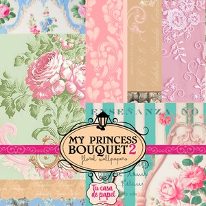 MIJN PRINCESS BOEKET 2 - Vintage pastel bloemenbehang voor decoratieve scrapbooking