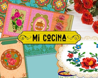 Mexican Recipe Junk Journal Printable, Recipe Cards and Pockets,  Talavera Scrapbook Paper, Spanish Tiles Digital, Mexican Ephemera, Fruit